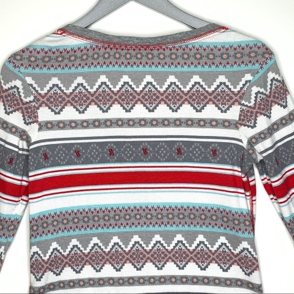 Victoria Secret Striped Thermal Shirt Size S Red Gray V Neck Long Sleeve Warm - Picture 5 of 6